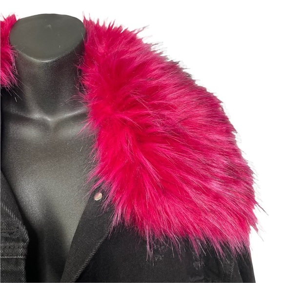 AMERICAN BAZI FAUX FUR DISTRESSED DENIM JACKET 2X - Picture 2 of 7
